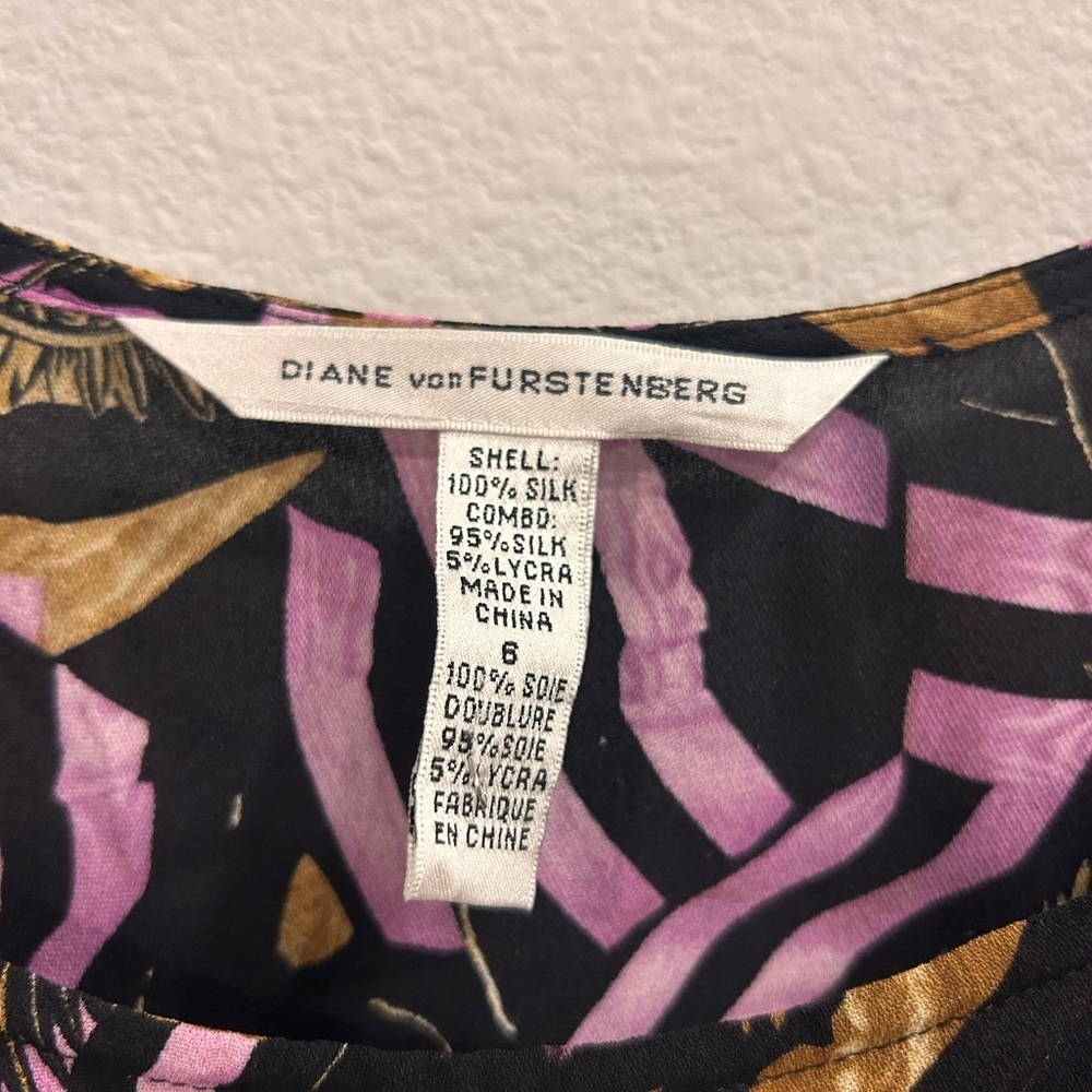 DVF Diane Von Furstenberg Black Print Silk Sleeveless Midi Dress Vintage Size 6 - Picture 3 of 6